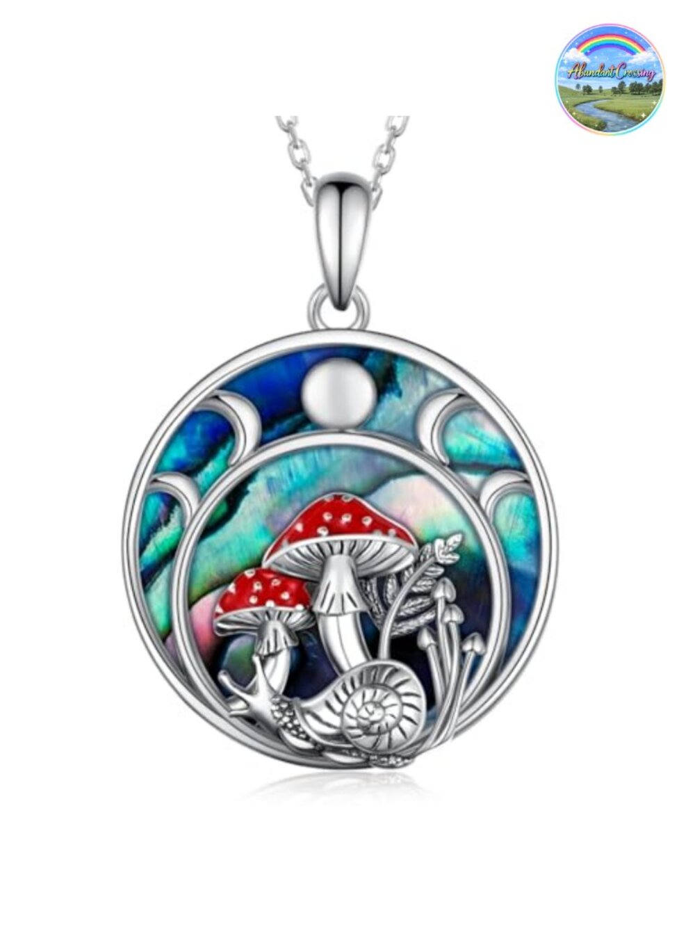 Sterling Silver Moon Mushroom Necklace, S925 Magical Pendant, 18-20 inch